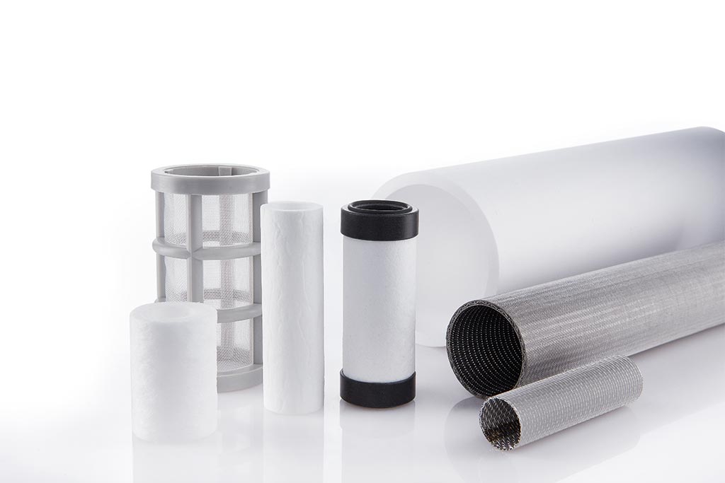 verschiedene Filterelemente für die Gasfiltration aus Glasfaser, PTFE, Polyethylen, Edelstahl und Poylamid von Infiltec